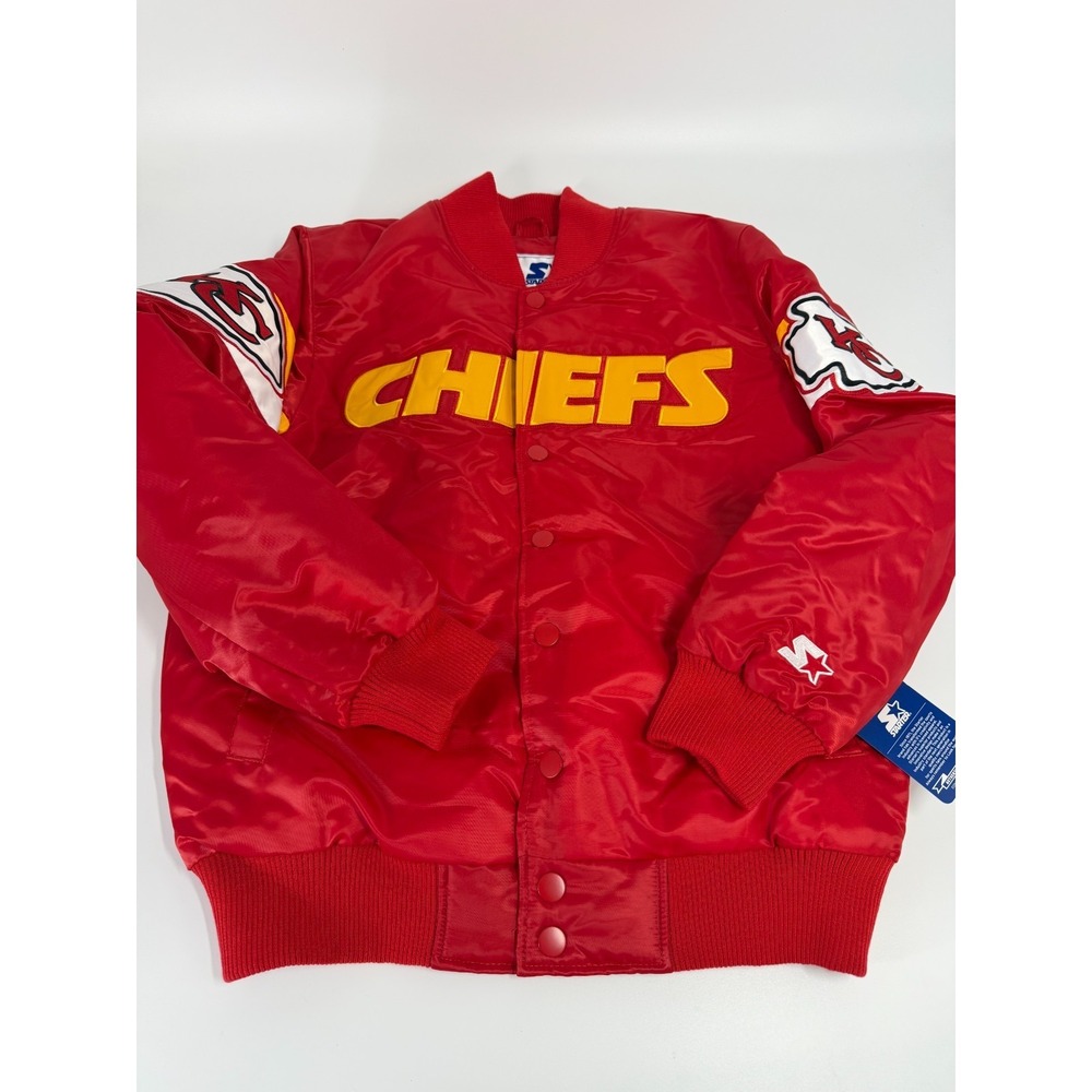 Kansas City Chiefs Starter Triple Option Satin Jacket Red Yellow Mens Size M NWT - Picture 5 of 7